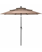 10ft 3 Tier Patio Umbrella Aluminum Sunshade Shelter Double Vented without Base