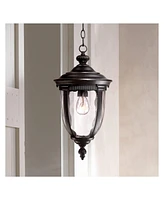 John Timberland Bellagio European Outdoor Ceiling Light Hanging Texturized Black 18" Clear Hammered Glass Damp Rated Exterior House Porch Patio Outsid