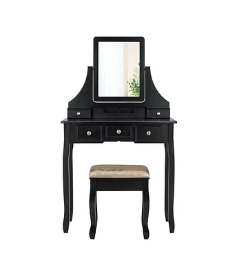 Sugift Makeup Vanity Set with Mirror and Cushioned Stool