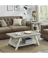 Streamdale Furniture Contemporary 3-Piece Wood Shelf Coffee Table Set in Weathered Gray and Beige