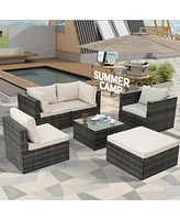 Premium Patio Furniture Set Pe Wicker, Tempered Glass Table