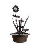 Slickblue Brushed Metal Floral Fountain With Bird Accents 24"h