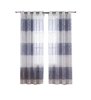 Caromio Branches Silver Foil Stripe Grommet Sheer Window Curtain Panels