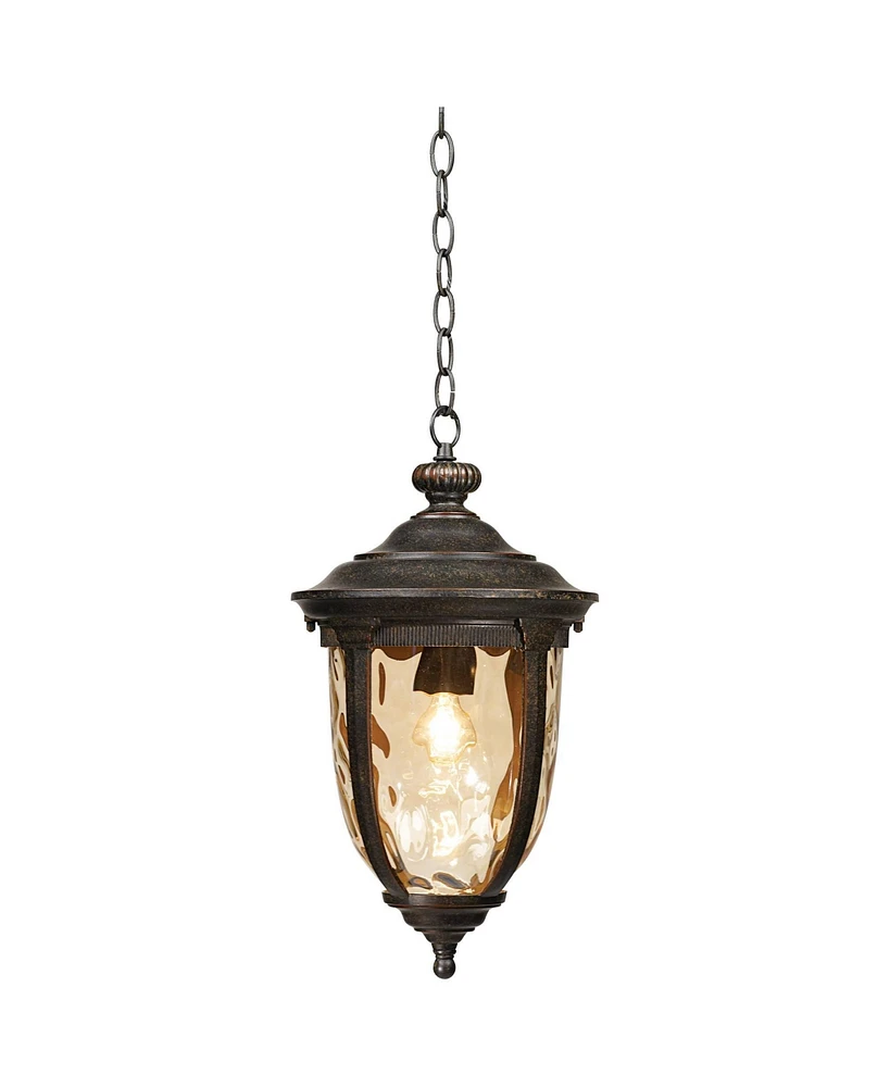 John Timberland Bellagio European Outdoor Ceiling Light Hanging Bronze Brown 18" Champagne Hammered Glass Damp Rated for Exterior House Porch Patio Ou