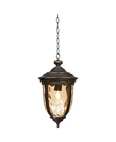 John Timberland Bellagio European Outdoor Ceiling Light Hanging Bronze Brown 18" Champagne Hammered Glass Damp Rated for Exterior House Porch Patio Ou