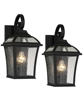 John Timberland Mosconi Traditional Outdoor Wall Carriage Light Fixtures Set of 2 Textured Black Lantern 15" Clear Seedy Glass for Exterior House Porc