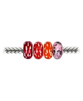 Bling Jewelry Mixed Set Of 4 Bundle Sterling Silver Core Shades Of Red Orange Pink Murano Glass Gold Paint Splatter Charm Bead Spacer Fits European Br