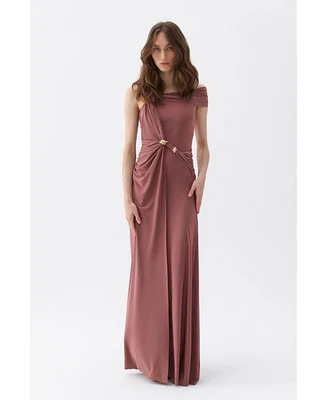 Nocturne Women's Long Dress with Accessory Detail