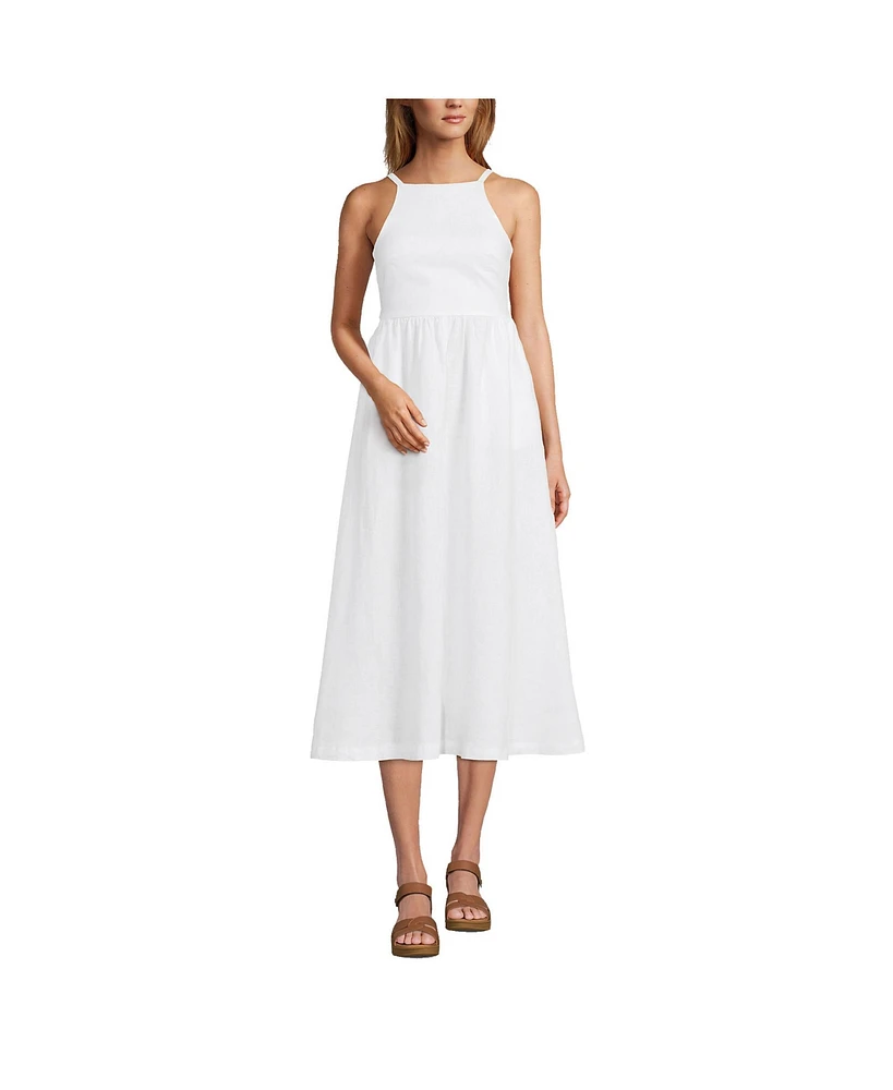 Lands' End Petite Linen Sleeveless Midi Dress