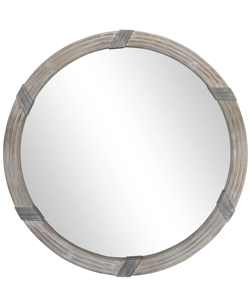 Homcom 30.75" Wood Wall Mirror, Round Mirror for Wall Living Room, Natural