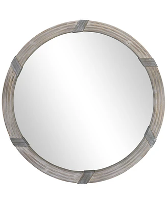 Homcom 30.75" Wood Wall Mirror, Round Mirror for Wall in Living Room, Bedroom, Natural Wood Color