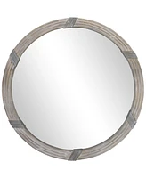 Homcom 30.75" Wood Wall Mirror, Round Mirror for Wall Living Room, Natural