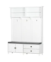 Homcom Hall Tree with Storage Bench with Storage Shelves, Cabinet and Drawers White