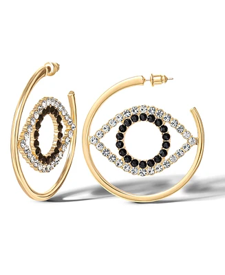 Jessica Simpson Yellow Gold Plated Iron Glass Stone Crystal Eye Hoop Earrings