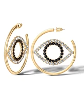 Jessica Simpson Yellow Gold Plated Iron Glass Stone Crystal Eye Hoop Earrings