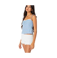 Edikted Women's Billie Open Tie Back Gingham Top