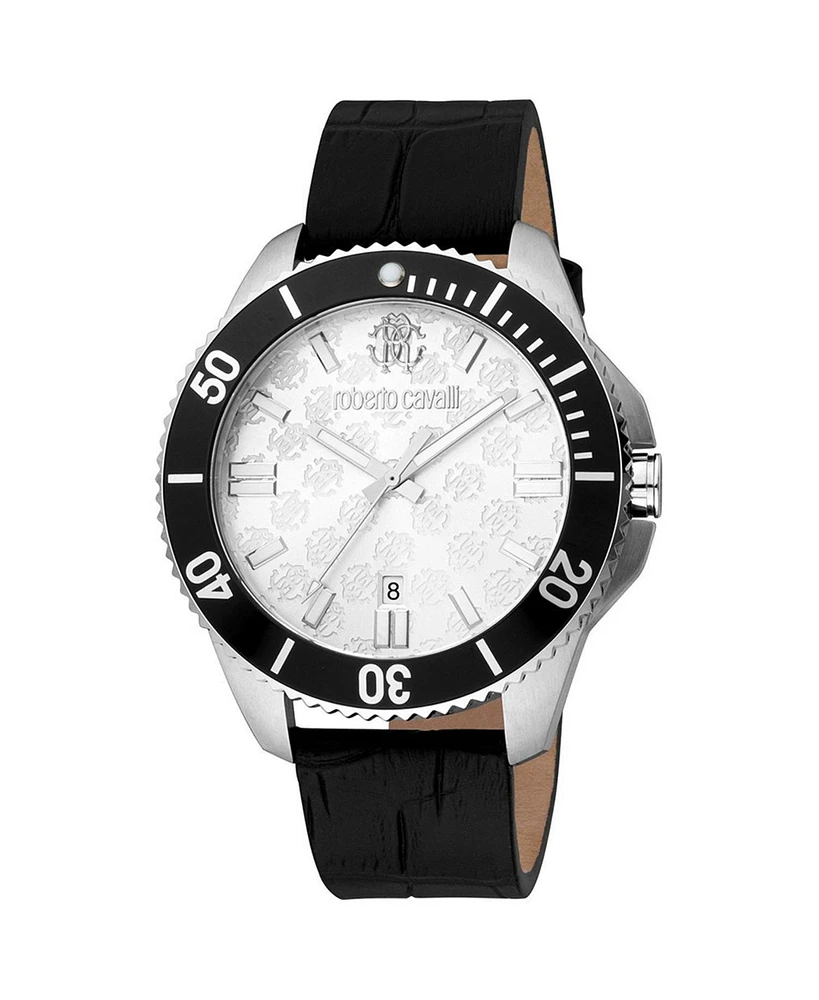 Roberto Cavalli Men's Quartz Black Leather Watch 44mm