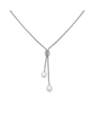 Bling Jewelry Nautical Bride Cz Beach Destination Wedding White Simulated Pearl Necklace Lariat Pendant For Women Bridesmaids .925 Sterling Silver