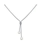 Bling Jewelry Nautical Bride Cz Beach Destination Wedding White Simulated Pearl Necklace Lariat Pendant For Women Bridesmaids .925 Sterling Silver