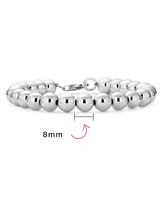 Bling Jewelry Simple Plain Hand Strung Polish Round Light Weight Sterling Silver Bead 8MM Ball Strand Bracelet For Women Inch