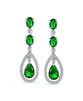 Bling Jewelry Fashion Art Deco Style Green Cubic Zirconia Halo Teardrop Cz Statement Dangle Chandelier Earrings For Women Party