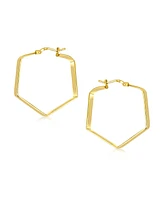 Bling Jewelry Geometric Flat Hexagon Hoop Earrings For Women Gold Plated Sterling Silver 1.25 Inch