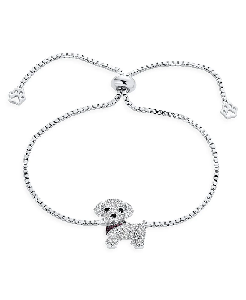 Bling Jewelry Cubic Zirconia Cz Puppy Pet Dog Bolo Bracelet For Women Adjustable Sliding Ball Clasp Bracelet