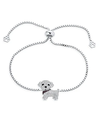 Bling Jewelry Cubic Zirconia Cz Puppy Pet Dog Bolo Bracelet For Women Adjustable Sliding Ball Clasp Bracelet