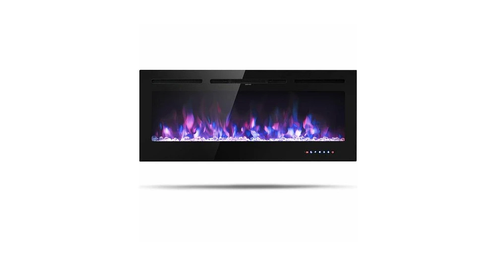 Slickblue 50 Inch Recessed Electric Insert Wall Mounted Fireplace with Adjustable Brightness