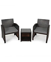 Sugift 3 Pieces Pe Rattan Wicker Furniture Set with Cushion Sofa Coffee Table for Garden