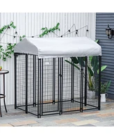 PawHut 6' x 4' x 6' Large Dog Kennel Outdoor Steel Fence with Uv-Resistant Oxford Cloth Roof & Secure Lock