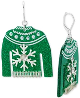 Holiday Lane Silver-Tone Glass Bead Christmas Sweater Drop Earrings