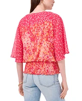 Sam & Jess Petite Floral-Print Smocked Top