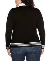 Belldini Plus Size V-Neck Twofer Sweater