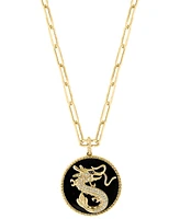 Effy Onyx & Diamond (1/6 ct. t.w.) Dragon Disc 18" Pendant Necklace in 14k Gold