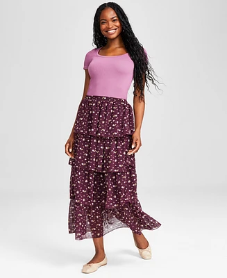 And Now This Women's Floral-Print Tiered Maxi Skirt, Created for Macy's