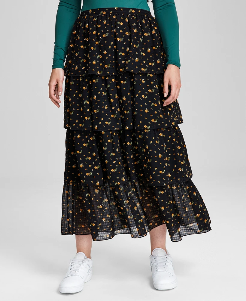 And Now This Women's Floral-Print Tiered Maxi Skirt, Created for Macy's