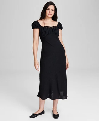 And Now This Women's Dotted Lace-Trim Cap-Sleeve Dress, Created for Macy's