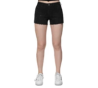 Madden Girl Juniors' Rhinestone-Front Raw-Edge-Hem Shorts