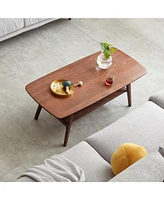 North American Oak Solid Wood Coffee Table with Dual-Layer Storage