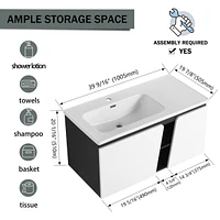 Wall-Mounted Vanity with Soft-Close Doors and Ceramic Sink