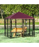 Streamdale Furniture Shady Roof Dog Playpen with Rotatable Bowls and Walk-in Design