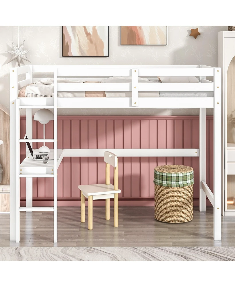 Simplie Fun Twin Loft Bed with built-in desk, White