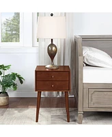 Simplie Fun Versatile Modern Nightstand Wood, 2 Drawers, Walnut or Grey