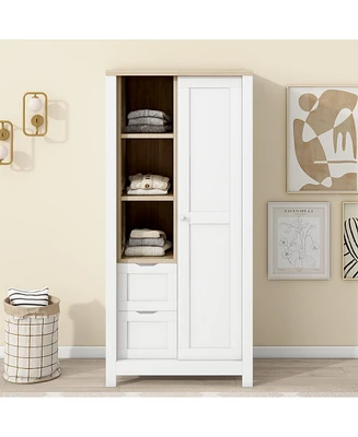 Streamdale Furniture Modern Farmhouse Wardrobe with Sliding Door, Drawers, and Shelves