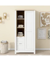 Streamdale Furniture Modern Farmhouse Wardrobe with Sliding Door, Drawers, and Shelves