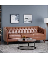 Streamdale Furniture Mirod 81'' Pu Sofa, Tufted Back, Solid Wood legs, Living Room and Study