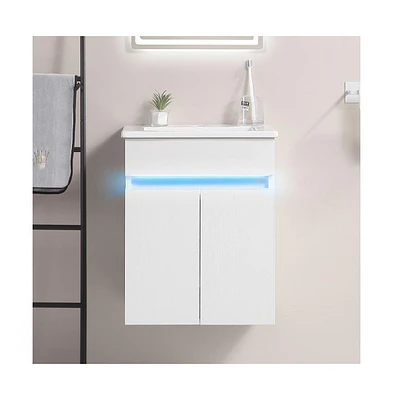 Simplie Fun Modern Bathroom Vanity with Ceramic Sink and Automatic Lighting