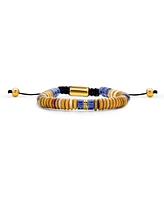 Bling Jewelry Boho Blue Natural Sodalite Tan Jasper Chakra Stacking Bolo Bracelet Gold Plated Stainless Steel Spacers Rondel Tube Bead Adjustable Cord