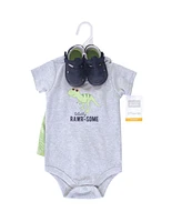 Hudson Baby Baby Boys Cotton Bodysuit, Shorts and Shoe 3pc Set, Rawr-Some Dino - Rawr